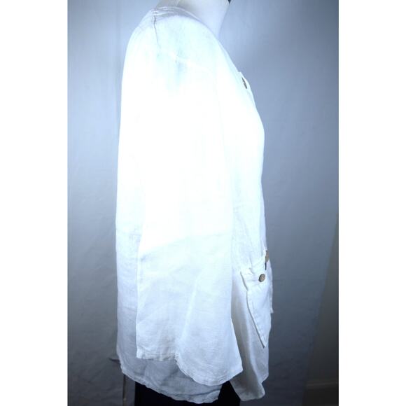 White 100% Linen Oversized Jacket Button up Roll-up Sleeves Made in Italy Sz M - Picture 6 of 13